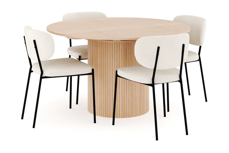 Kopparbo Ruokailuryhmä 130 cm Pyöreä Jatkettava, 4 Gemmiano Ruokatuolia, Whitewash