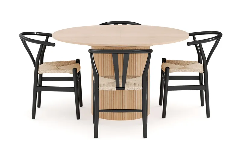 Kopparbo Ruokailuryhmä 130 cm Pyöreä Jatkettava, 4 Dastoori Ruokatuolia - Whitewash - Huonekalut - Pöytä & ruokailuryhmä - Ruokailuryhmä