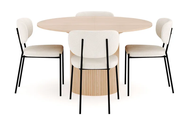 Kopparbo Ruokailuryhmä 130 cm Pyöreä Jatkettava, 4 Gemmiano Ruokatuolia - Whitewash - Huonekalut - Pöytä & ruokailuryhmä - Ruokailuryhmä