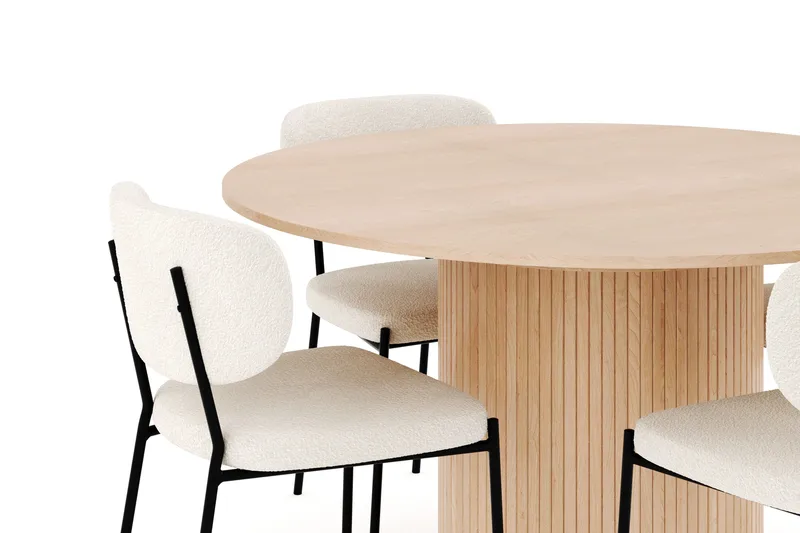 Kopparbo Ruokailuryhmä 130 cm Pyöreä Jatkettava, 4 Gemmiano Ruokatuolia - Whitewash - Huonekalut - Pöytä & ruokailuryhmä - Ruokailuryhmä