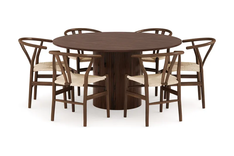 Kopparbo Ruokailuryhmä 150 cm, 6 Dastoori Ruokatuolia, Pähkinäpuu