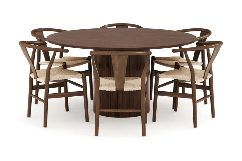 Kopparbo Ruokailuryhmä 150 cm, 6 Dastoori Ruokatuolia, Pähkinäpuu