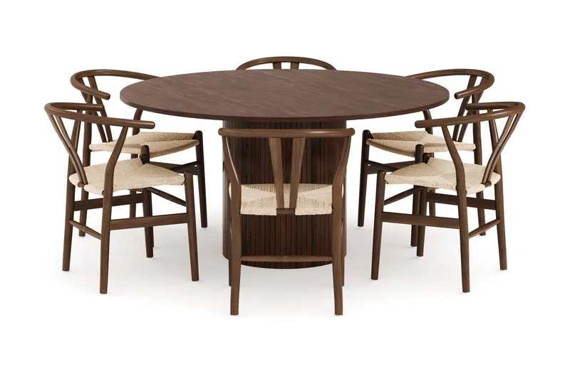 Kopparbo Ruokailuryhmä 150 cm, 6 Dastoori Ruokatuolia - Pähkinäpuu - Huonekalut - Pöytä & ruokailuryhmä - Ruokailuryhmä