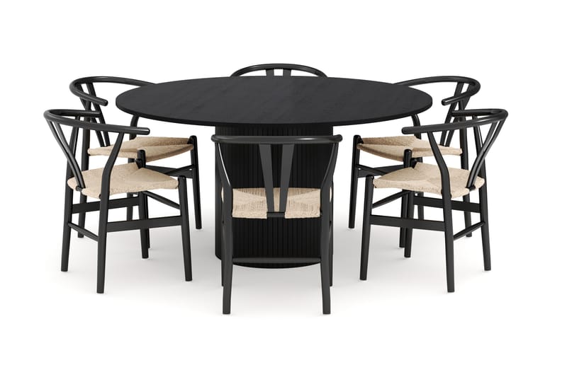 Kopparbo Ruokailuryhmä 150 cm Pyöreä ja 6 Dastoori Tuolia - Musta - Huonekalut - Pöytä & ruokailuryhmä - Ruokailuryhmä