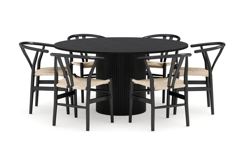 Kopparbo Ruokailuryhmä 150 cm Pyöreä ja 6 Dastoori Tuolia, Musta
