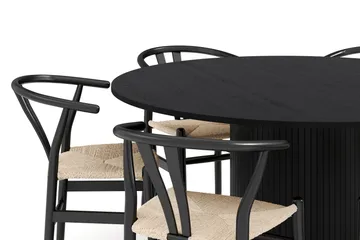 Kopparbo Ruokailuryhmä 150 cm Pyöreä ja 6 Dastoori Tuolia - Mustaksi petsattu tammi - Huonekalut - Pöytä & ruokailuryhmä - Ruokailuryhmä