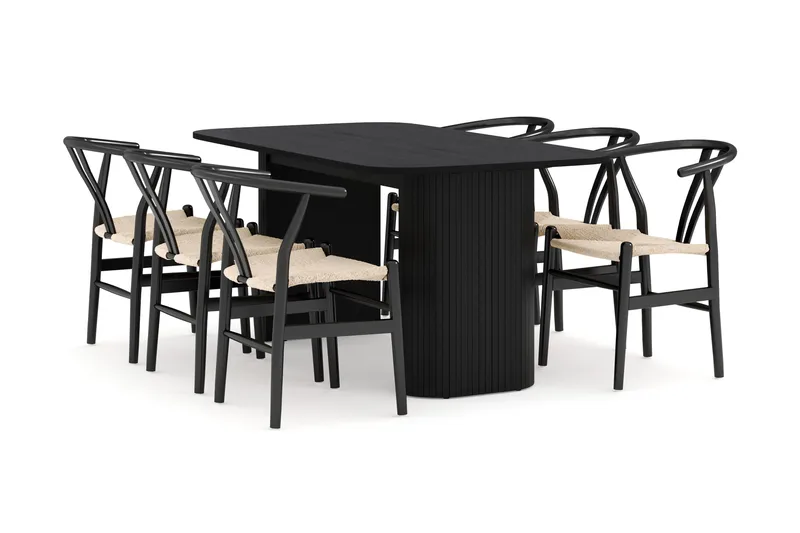 Kopparbo Ruokailuryhmä 160 cm ja 6 Dastoori Tuolia, Musta