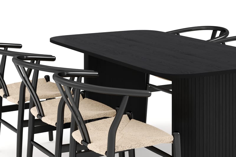 Kopparbo Ruokailuryhmä 160 cm ja 6 Dastoori Tuolia - Musta - Huonekalut - Pöytä & ruokailuryhmä - Ruokailuryhmä