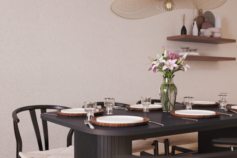 Kopparbo Ruokailuryhmä 160 cm ja 6 Dastoori Tuolia - Musta - Huonekalut - Pöytä & ruokailuryhmä - Ruokailuryhmä