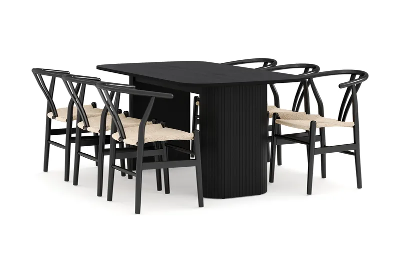 Kopparbo Ruokailuryhmä 160 cm ja 6 Dastoori Tuolia, Musta