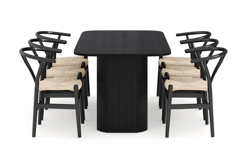 Kopparbo Ruokailuryhmä 160 cm ja 6 Dastoori Tuolia - Musta - Huonekalut - Pöytä & ruokailuryhmä - Ruokailuryhmä