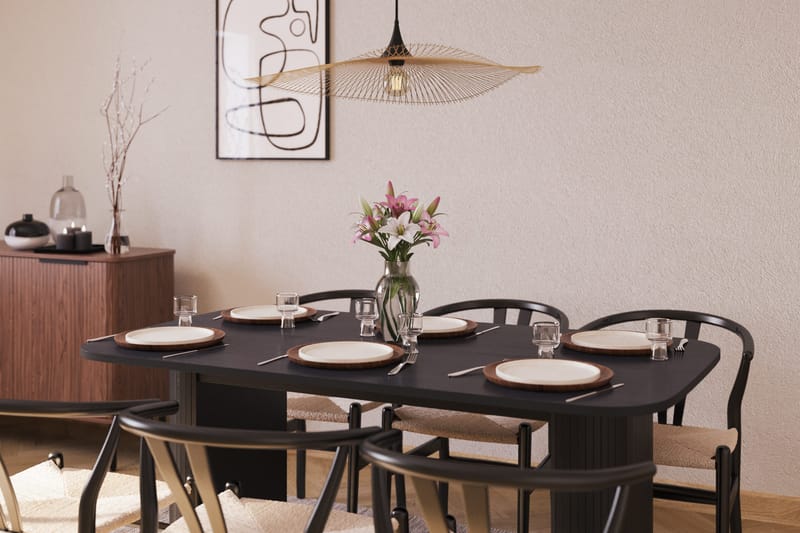 Kopparbo Ruokailuryhmä 160 cm ja 6 Dastoori Tuolia - Musta - Huonekalut - P öytä & ruokailuryhmä - Ruokailuryhmä