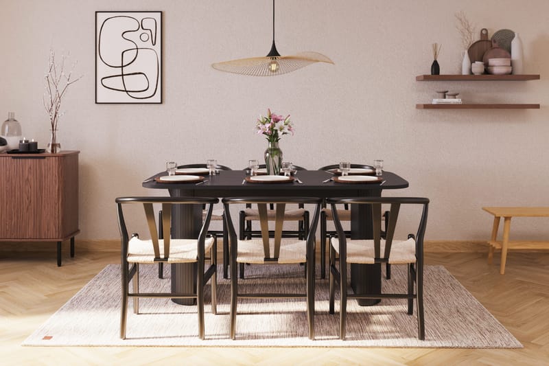 Kopparbo Ruokailuryhmä 160 cm ja 6 Dastoori Tuolia - Musta - Huonekalut - Pöytä & ruokailuryhmä - Ruokailuryhmä