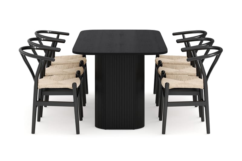 Kopparbo Ruokailuryhmä 160 cm ja 6 Dastoori Tuolia - Musta - Huonekalut - Pöytä & ruokailuryhmä - Ruokailuryhmä