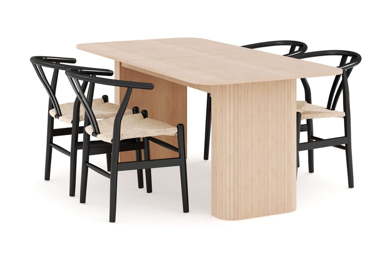 Kopparbo Ruokailuryhmä 180-240 cm Jatkettava, 4 Dastoori Ruokatuolia, Whitewash