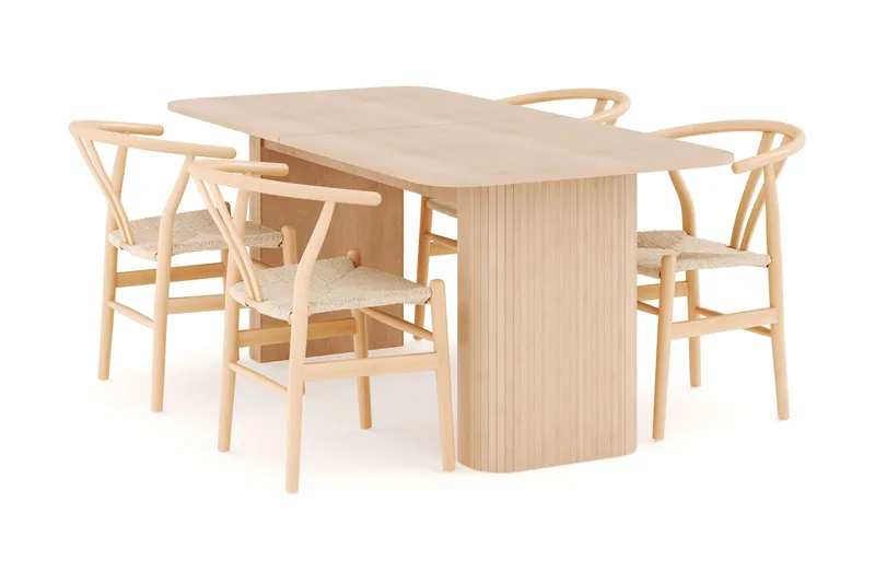 Kopparbo Ruokailuryhmä 180-240 cm Jatkettava, 4 Dastoori Ruokatuolia, Whitewash