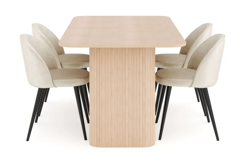 Kopparbo Ruokailuryhmä 180-240 cm Jatkettava, 4 Valeri Samettituolia - Whitewash - Huonekalut - Pöytä & ruokailuryhmä - Ruokailuryhmä