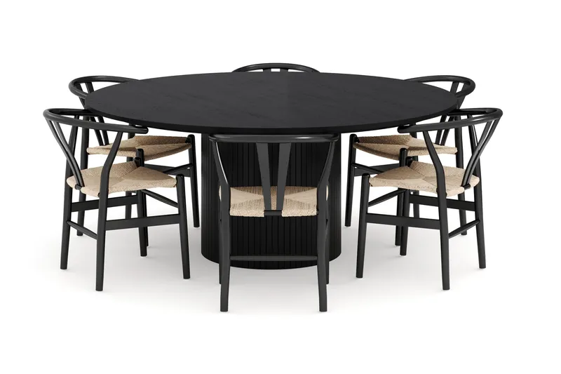 Kopparbo Ruokailuryhmä 180 cm ja 6 Dastoori Tuolia - Musta - Huonekalut - Pöytä & ruokailuryhmä - Ruokailuryhmä