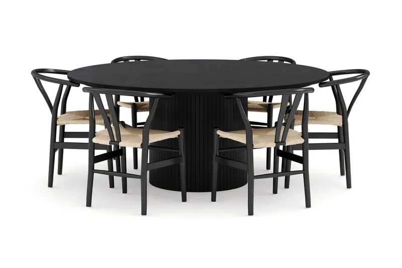 Kopparbo Ruokailuryhmä 180 cm ja 6 Dastoori Tuolia - Musta - Huonekalut - Pöytä & ruokailuryhmä - Ruokailuryhmä