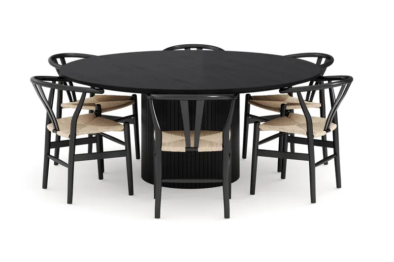 Kopparbo Ruokailuryhmä 180 cm ja 6 Dastoori Tuolia - Musta - Huonekalut - Pöytä & ruokailuryhmä - Ruokailuryhmä