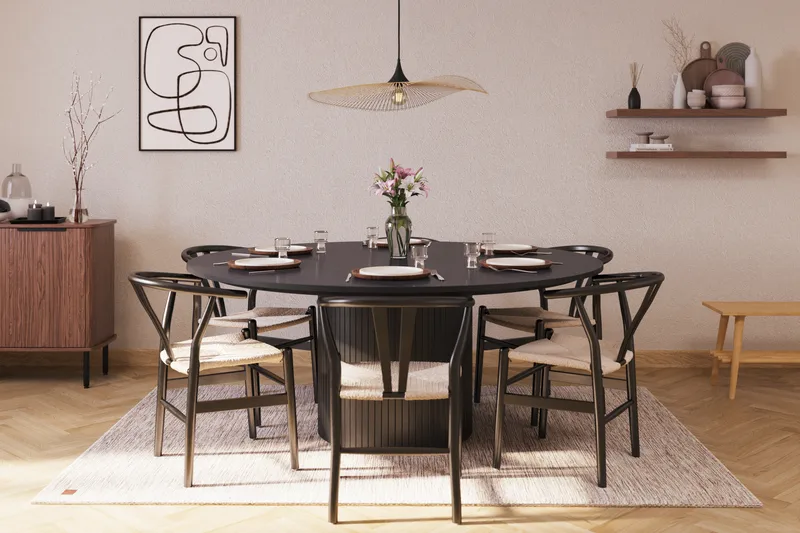 Kopparbo Ruokailuryhmä 180 cm ja 6 Dastoori Tuolia - Musta - Huonekalut - Pöytä & ruokailuryhmä - Ruokailuryhmä