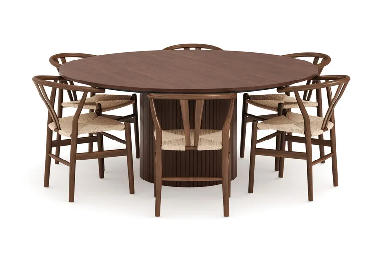 Kopparbo Ruokailuryhmä 180 cm ja 6 Dastoori Tuolia - Pähkinä - Huonekalut - Pöytä & ruokailuryhmä - Ruokailuryhmä