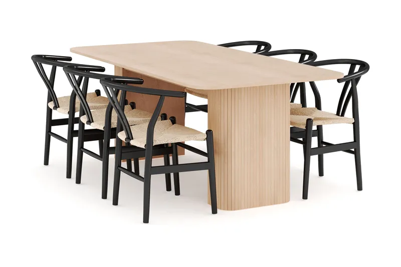 Kopparbo Ruokailuryhmä 200-260 cm Jatkettava, 6 Dastoori Ruokatuolia, Whitewash