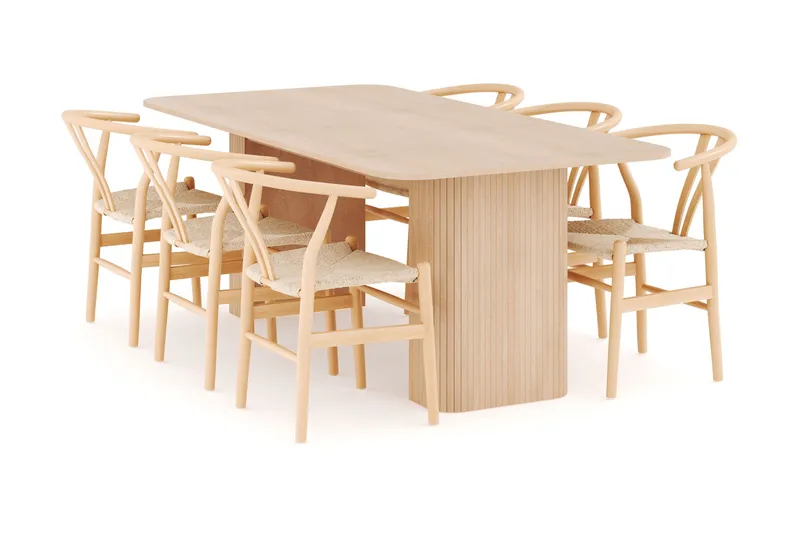 Kopparbo Ruokailuryhmä 200-260 cm Jatkettava, 6 Dastoori Ruokatuolia, Whitewash