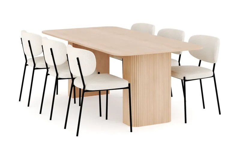 Kopparbo Ruokailuryhmä 200-260 cm Jatkettava, 6 Gemmiano Ruokatuolia, Whitewash