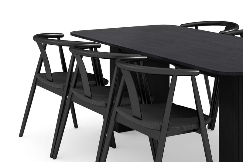 Kopparbo Ruokailuryhmä 200-260 cm Jatkettava ja 6 Cytie Käsinojallista Tuolia - Musta - Huonekalut - Pöytä & ruokailuryhmä - Ruokailuryhmä