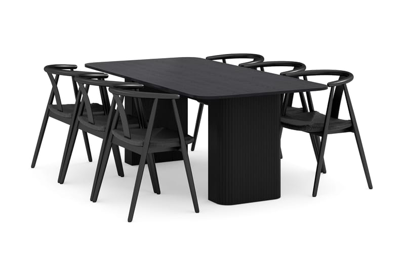 Kopparbo Ruokailuryhmä 200-260 cm Jatkettava ja 6 Cytie Käsinojallista Tuolia, Musta