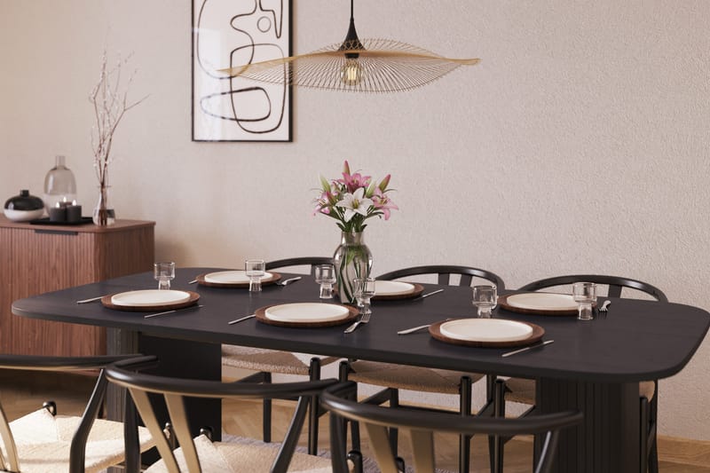 Kopparbo Ruokailuryhmä 200 cm ja 6 Dastoori Tuolia - Musta - Huonekalut - Pöytä & ruokailuryhmä - Ruokailuryhmä