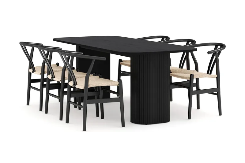 Kopparbo Ruokailuryhmä 200 cm ja 6 Dastoori Tuolia, Musta