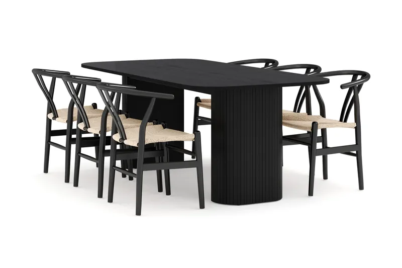 Kopparbo Ruokailuryhmä 200 cm ja 6 Dastoori Tuolia - Musta - Huonekalut - Pöytä & ruokailuryhmä - Ruokailuryhmä
