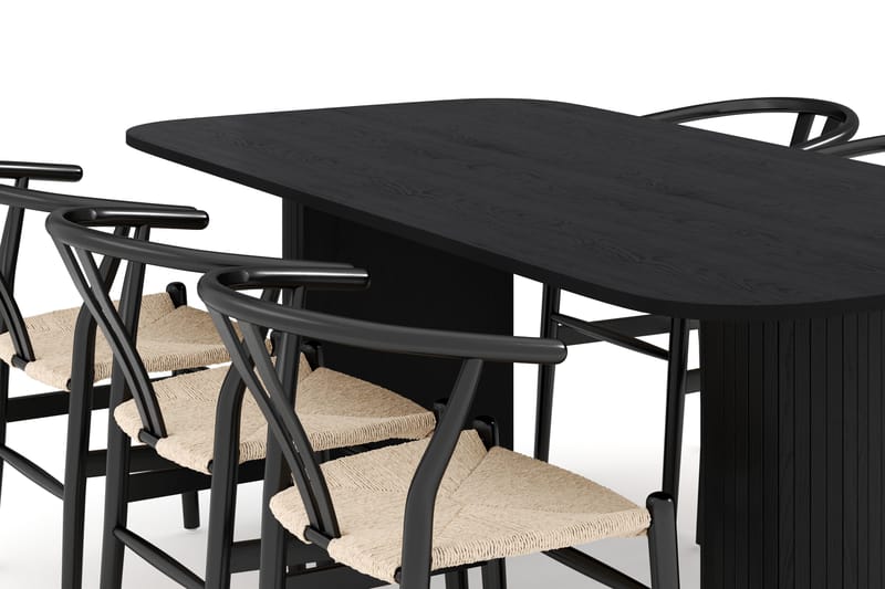 Kopparbo Ruokailuryhmä 200 cm ja 6 Dastoori Tuolia - Musta - Huonekalut - Pöytä & ruokailuryhmä - Ruokailuryhmä