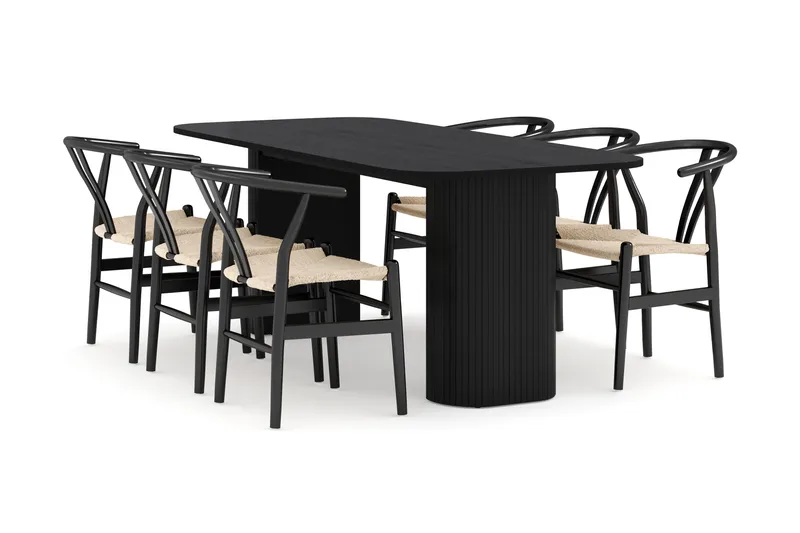 Kopparbo Ruokailuryhmä 200 cm ja 6 Dastoori Tuolia, Musta