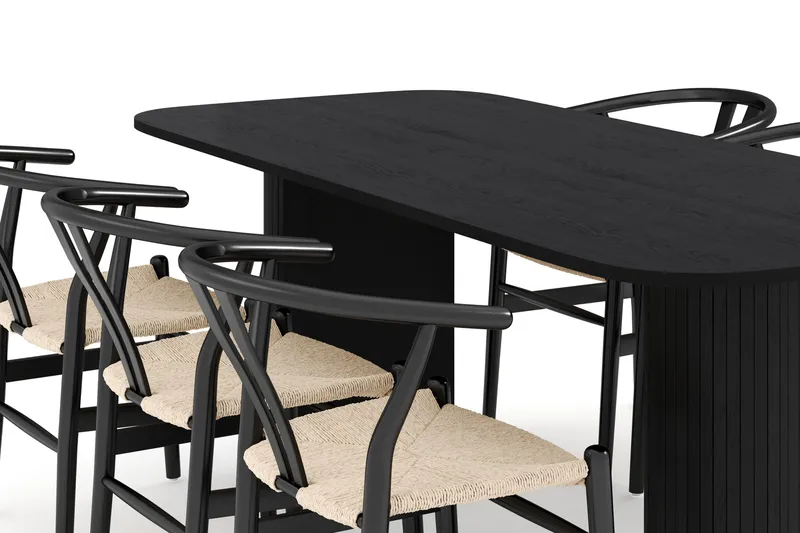 Kopparbo Ruokailuryhmä 200 cm ja 6 Dastoori Tuolia - Musta - Huonekalut - Pöytä & ruokailuryhmä - Ruokailuryhmä