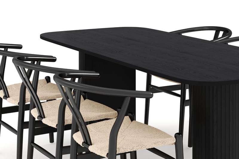 Kopparbo Ruokailuryhmä 200 cm ja 6 Dastoori Tuolia - Musta - Huonekalut - Pöytä & ruokailuryhmä - Ruokailuryhmä