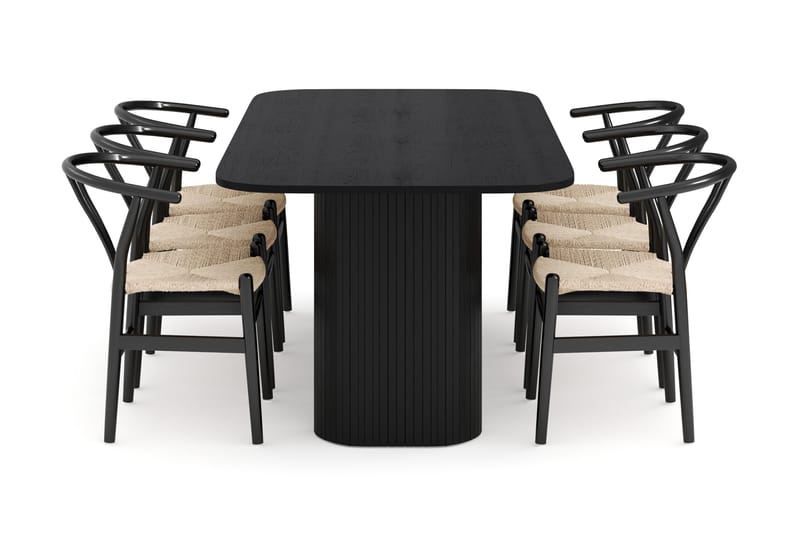 Kopparbo Ruokailuryhmä 200 cm ja 6 Dastoori Tuolia - Musta - Huonekalut - Pöytä & ruokailuryhmä - Ruokailuryhmä