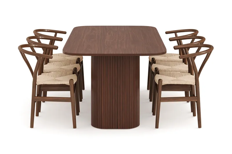 Kopparbo Ruokailuryhmä 200 cm ja 6 Dastoori Tuolia - Ruskea - Huonekalut - Pöytä & ruokailuryhmä - Ruokailuryhmä