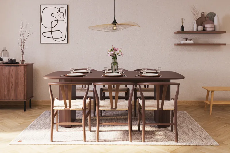 Kopparbo Ruokailuryhmä 200 cm ja 6 Dastoori Tuolia - Ruskea - Huonekalut - Pöytä & ruokailuryhmä - Ruokailuryhmä