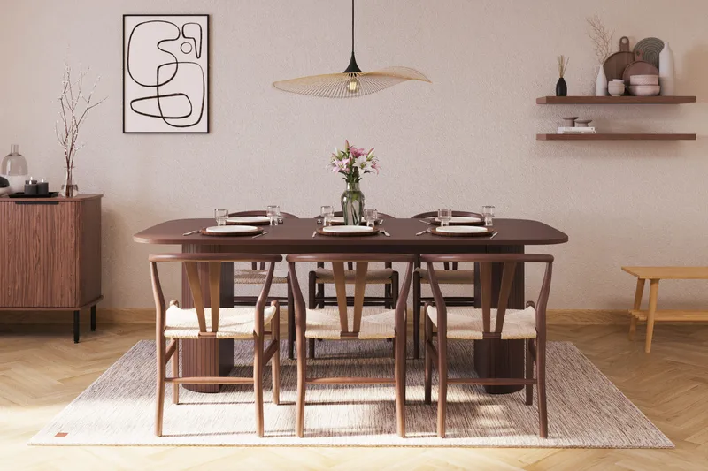 Kopparbo Ruokailuryhmä 200 cm ja 6 Dastoori Tuolia - Ruskea - Huonekalut - Pöytä & ruokailuryhmä - Ruokailuryhmä