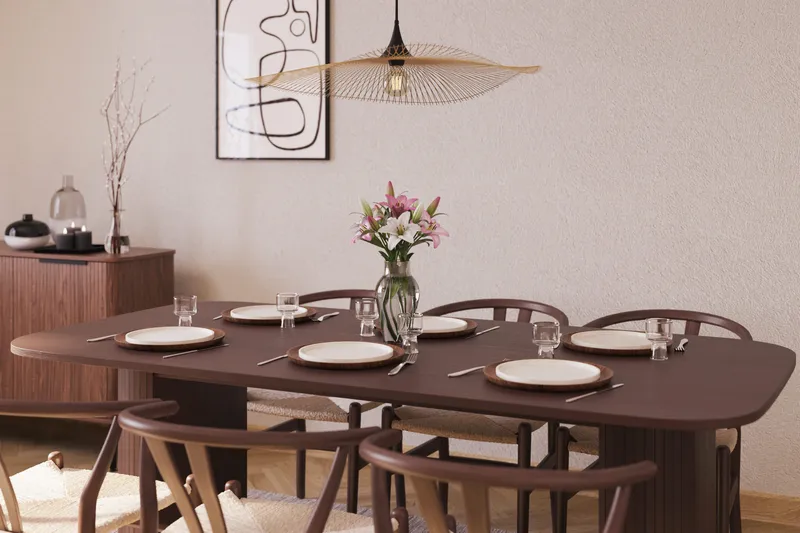 Kopparbo Ruokailuryhmä 200 cm ja 6 Dastoori Tuolia - Ruskea - Huonekalut - Pöytä & ruokailuryhmä - Ruokailuryhmä