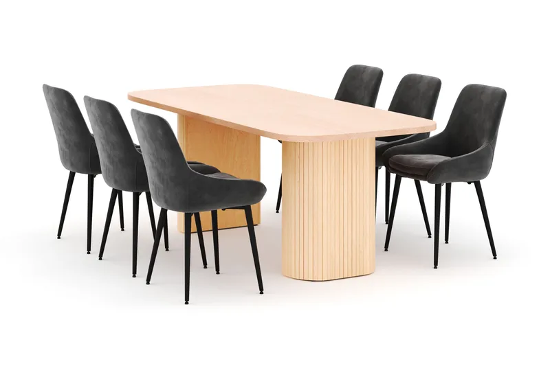 Kopparbo Ruokailuryhmä 200x90cm 6 Alsarp Ruokatuolilla, Natural