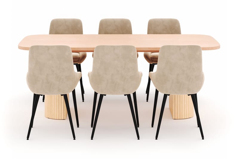 Kopparbo Ruokailuryhmä 200x90cm 6 Alsarp Ruokatuolilla - Natural - Huonekalut - Pöytä & ruokailuryhmä - Ruokailuryhmä