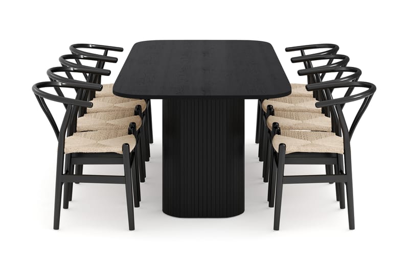 Kopparbo Ruokailuryhmä 240 cm ja 8 Dastoori Tuolia - Musta - Huonekalut - Pöytä & ruokailuryhmä - Ruokailuryhmä