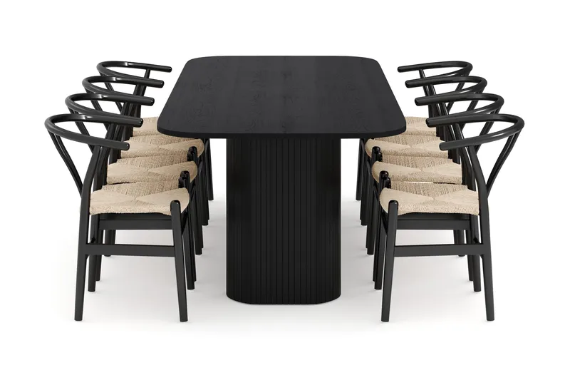 Kopparbo Ruokailuryhmä 240 cm ja 8 Dastoori Tuolia - Musta - Huonekalut - Pöytä & ruokailuryhmä - Ruokailuryhmä