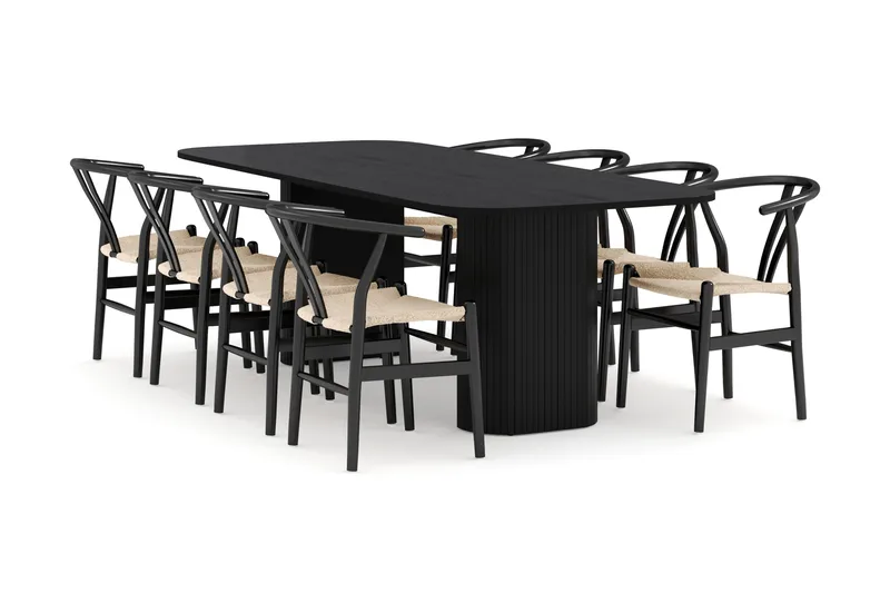Kopparbo Ruokailuryhmä 240 cm ja 8 Dastoori Tuolia, Musta