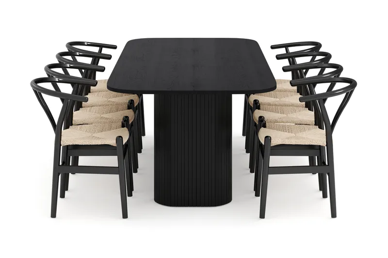 Kopparbo Ruokailuryhmä 240 cm ja 8 Dastoori Tuolia - Musta - Huonekalut - Pöytä & ruokailuryhmä - Ruokailuryhmä
