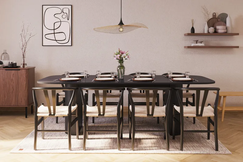 Kopparbo Ruokailuryhmä 240 cm ja 8 Dastoori Tuolia - Musta - Huonekalut - Pöytä & ruokailuryhmä - Ruokailuryhmä